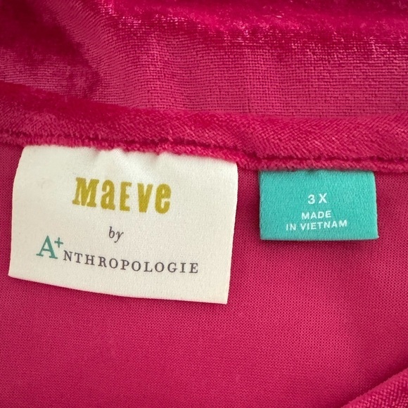 ANTHROPOLOGIE Maeve Candace Velvet Puff Sleeve Top Hot Pink Size 3X - Picture 7 of 9